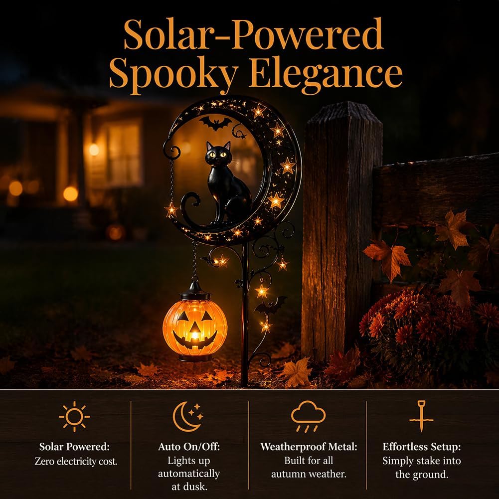 Solar Halloween Black Cat & Pu - Outdoor Power Stake 评论和价格