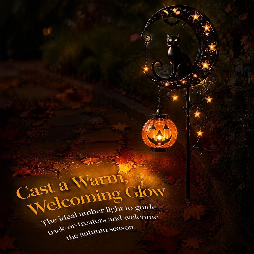 Solar Halloween Black Cat & Pu - Outdoor Power Stake 评论和价格